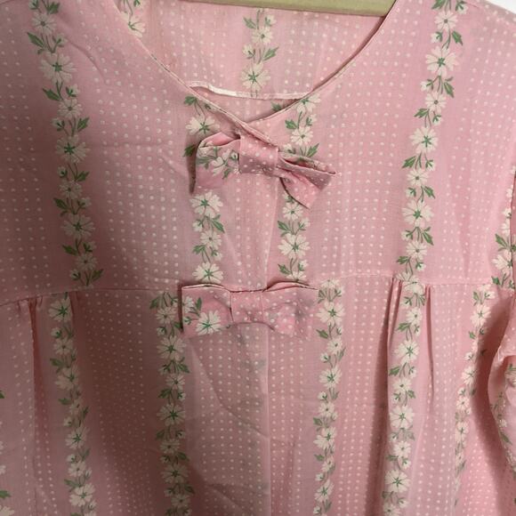 VTG 60s-70s Coat House Dress Women Large Pink White Daisies Robe Mrs Maisel - Picture 7 of 10